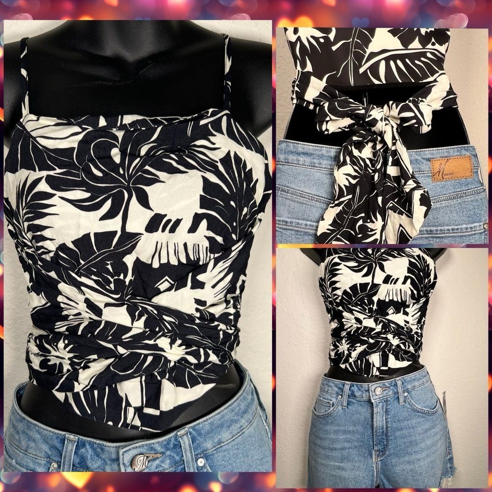 LE SUPERBE crop top with wrap tie 🖤 tropical 🖤 sexy 🔥🔥🔥 small